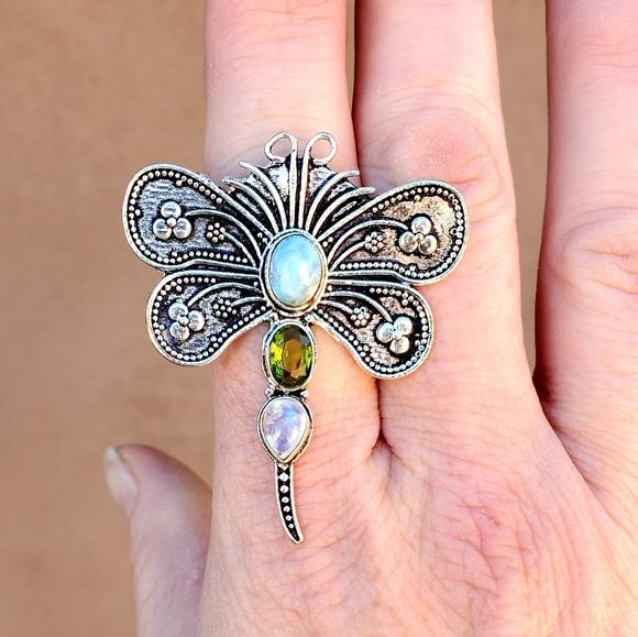 New Dragonfly Multi Gemstone 925 Silver Ring. - Picture 6 of 16